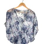 Floral Cover Up One Size Sheer White Blue Purple Knee Length V Neck Lightweight Photo 1