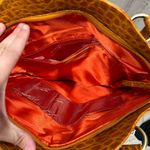 Michael Rome Designs Crocc Embossed Large Orange Leather Pockets Shoulder Bag Photo 4