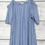 Moon Kiss  Blue & White Striped Off the Shoulder Top Size Small Cold Shoulder Photo 0