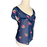 Hollister Dark Blue & Red Floral Sheer Blouse Size Medium Photo 3
