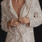 MABLE Sparkly Embellished Pearl Sequin Double Breasted Blazer Jacket Size M White Size M Photo 0