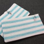 Set of 2 Blue Lace Stripe Zippered Clutch Makeup Bag Travel Kit NEW with tags White Photo 1
