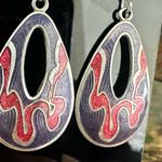Vintage Cloisonné Abstract Teardrop Earrings Photo 2