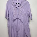 Embroidered Button Front High Low Women's Purple Tunic Size XL Short Sleeve Photo 0