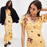 Free People  Dainty Embroidered Floral Bohemian Bali Santa Cruz Maxi Dress Medium Photo 7