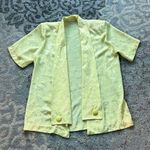 Vintage Satin Short Sleeve Cardigan Geometric Pattern Yellow Medium Photo 0