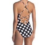 La Blanca New. polka dot plunge neck swimsuit. MSRP $139. Size 14 Photo 3