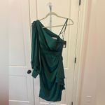 Mac Duggal IEENA 56046 SATIN ONE SLEEVED COCKTAIL DRESS Emerald Green Size 6 NWT Photo 3