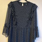 Topshop Size 10 Black White Polka Dot Knee Length Dress Sheer Ruffles Photo 2