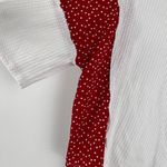 Main Strip Round Neck 3/4 Rolled Up Sleeve Contrast Woven Heart Print Knit Top S Photo 3