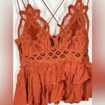 Free People Adella Cami XS Rust Lace Peplum “Winding Roads” Top NWT Photo 14