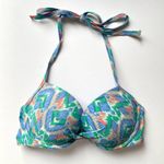 Aerie  Multi Color Abstract Push Up Bikini Top Halter Size 34C Green Blue Multi Photo 6