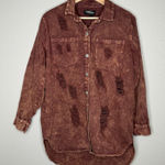 Thrill Jeans Denim Button Shirt Womens L Brown Acid Wash Distressed Western Boho Size L Photo 0