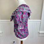 Rhythm Creations Vintage Square Dance Blouse Ruffle Purple & Pink Floral Blouse Size M Photo 8