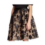 Gracia Skirt Womens Large Black Beige Aline Knee Length Embroidered Floral Mesh Photo 0