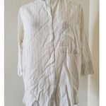 Stradivarius  Shirt Women Small White Striped 3/4 Sleeve Button High-Low Photo 0