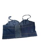 Denim Bustier Corset Top, Sleeveless Jean Cropped‎ Top, Blue Large Y2K Fashion Photo 1