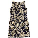 Danny & Nicole Women's Dark Navy Blue Tan Floral Midi Dress Size 10 Photo 2
