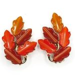 Vintage 1960 Signed Lisner Thermoset Lucite Fall Leaves Necklace Bracelet Set Orange Photo 3