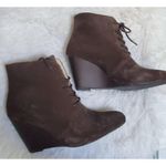 Isaac Mizrahi Live Andrea Size 8 Brown Leather Suede 3" Wedge Ankle Booties Photo 3
