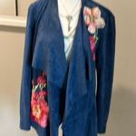 V Cristina Blue Vegan Suede Embroidered Waterfall Cardigan 1G Size L Photo 0