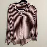 Velvet Heart  Rayon Striped Button Down Blouse, Soft Rose & White, Size M Photo 0