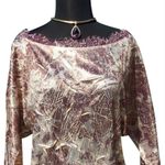 Cache Luxe Crinkle Bronze Metallic Split Sleeve Top Lace Trim Stretch $198 NWT Photo 0