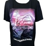 Karl Lagerfeld  Paris Eiffel Tower in the Evening Short Sleeve Black T-Shirt Photo 0