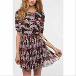 Urban Outfitters Pins & Needles UO Floral Pleat Skirt Open Back Dress Black Multi Small Photo 1