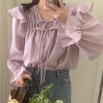 SheIn Pastel Purple Cottagecore Ruffle Long Sleeve Lyocell Blouse Size Large Photo 1