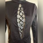 Victoria's Secret Lace Front Long Sleeve Back Cut Out Black Gold Bodysuit Small Photo 7