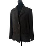 Chico's  1 Black Textured Blazer Jacket Silk Lining Bamboo Chinese Size M Brown Photo 7