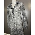 Mandee Dress Womens 4 Black White Geometric Mesh Sheer Collared Shirt Mini USA Photo 4