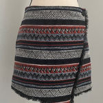 Sam Edelman Sam Edelman Striped Tweed Mini Skirt 4 Black Red Fringe Hem Preppy Wrap Skirt Photo 0