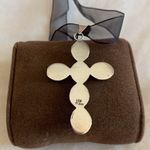 Chunky Black Onyx Sterling Silver Cross Pendant on Ribbon Necklace Photo 2