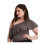 Torrid Top Womens Plus Size 2X Grey Ruffle One Shoulder Knit Photo 6