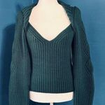 EXPRESS Emerald Green Ribbed V Neck Sweater Size L Photo 3
