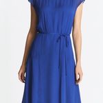Reiss  Thena Royal Blue Silk Midi Dress Size 8 Sheer Belted Overlay Fit & Flare Photo 0