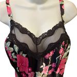 Cacique Floral Black Lace Trim Long Satin Nightgown Sz 18/20 Black and Pink SEXY Photo 2