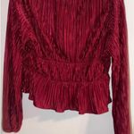 Lulus Sold out  Luxe Designs Wine Red Plisse Satin Long Sleeve Tie-Front Top Red Size Medium Photo 3