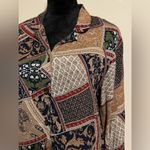 EUC Lucia Brown and Blue abstract pattern button down dress shirt size medium Photo 2
