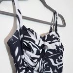 Ekouaer  Black and White Tropical Print Ruched One-Piece Swimsuit NWT Size Large Photo 3