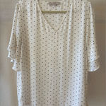 Loft Women’s ivory off white chiffon blouse with black polka dots large Photo 0