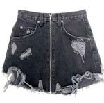 CARMAR BEATRICE Zip Front Black Denim Mini Skirt Distressed Raw hem Size 24 Photo 2