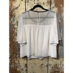 Kaari Blue  Women's White Top Blouse with black trim, size XL Photo 2
