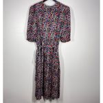 Adrianna Papell Vtg. 100% Silk Midi Dress 14 Colorful Print Puff Sleeve Belted Photo 2