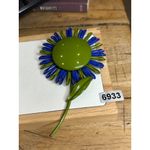 Vintage Blue & Green Flower Brooch Pin Handmade Glass Beads & Metal Backing Photo 7