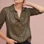 Anthropologie Maeve Arwa Oversized Olive Green Sequin Shirt S Photo 0