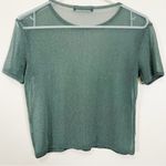 Brandy Melville  Women's Olive Moss Shimmer Stretchy Mesh Fitted Crop Top Sz M Photo 3