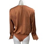 Ann Taylor Brown Silk Satin Long Sleeve V Neck Faux Wrap Blouse Bodysuit Top S Photo 1